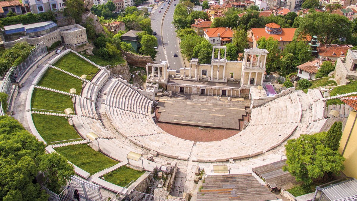 Amphitheater in Plovdiv Blick auf das Amphitheater in Plovdiv aus der Vogelperspektive