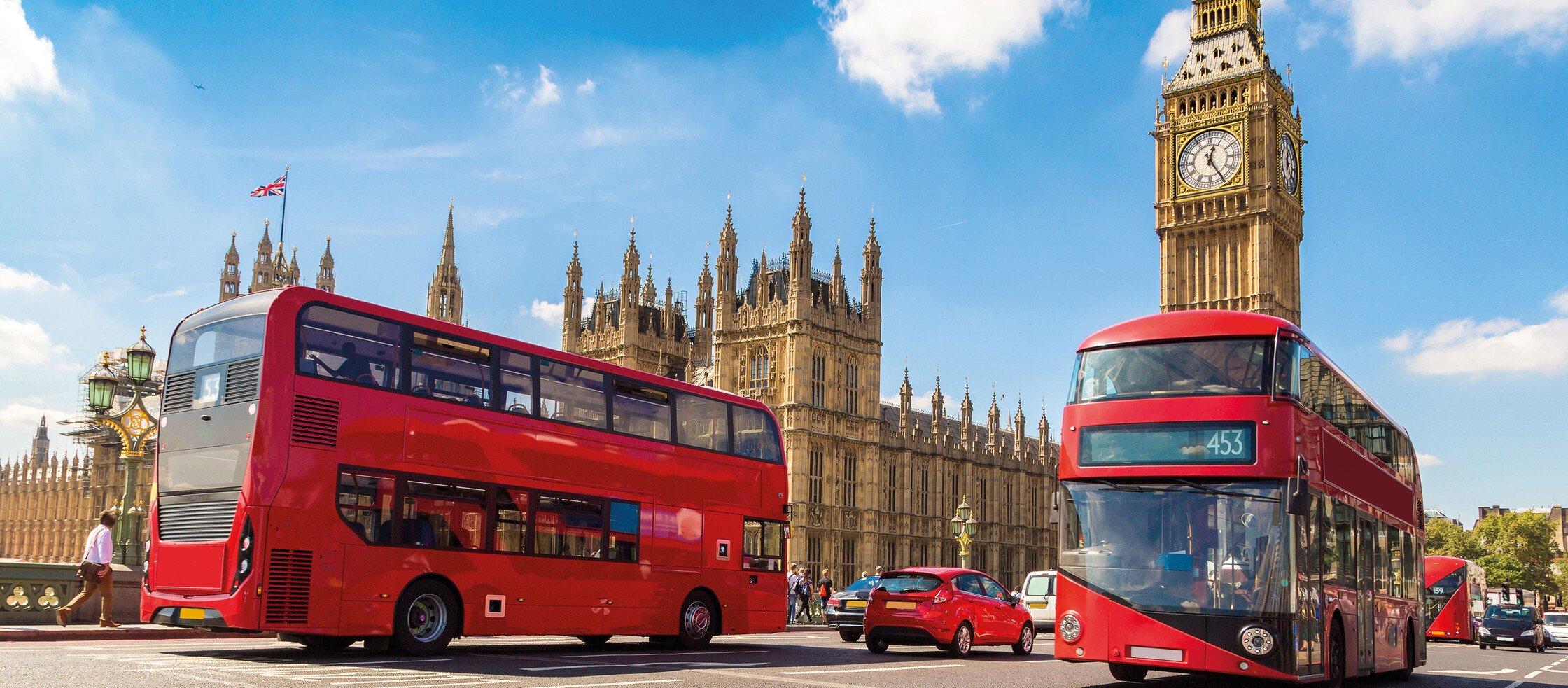 Rote London-Busse vor dem Big Ben