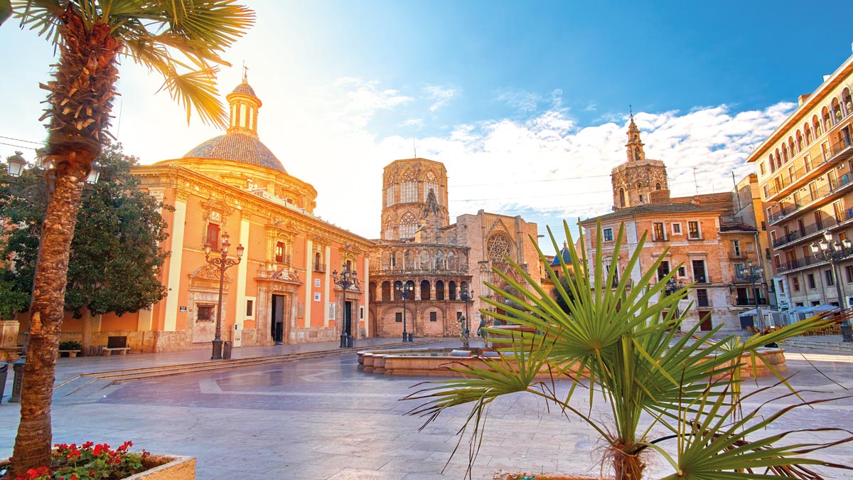 Informationsreise Valencia Platz in Valencia mit Palmen