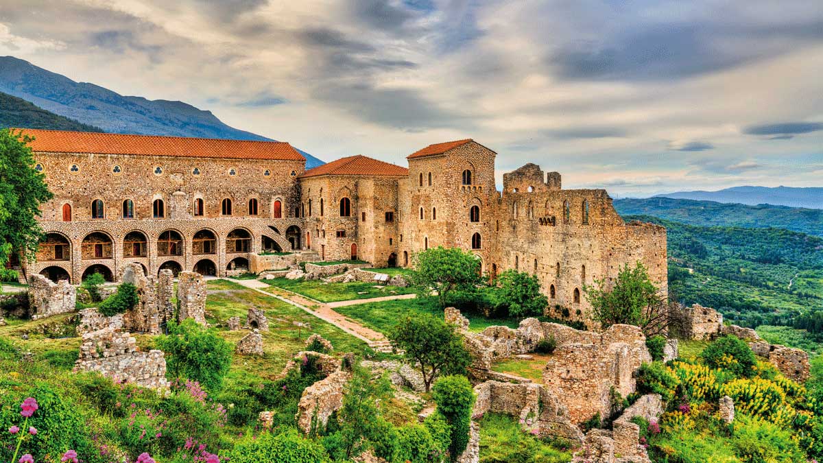 Peloponnes Landschaft Blick auf die Stadt Mystras