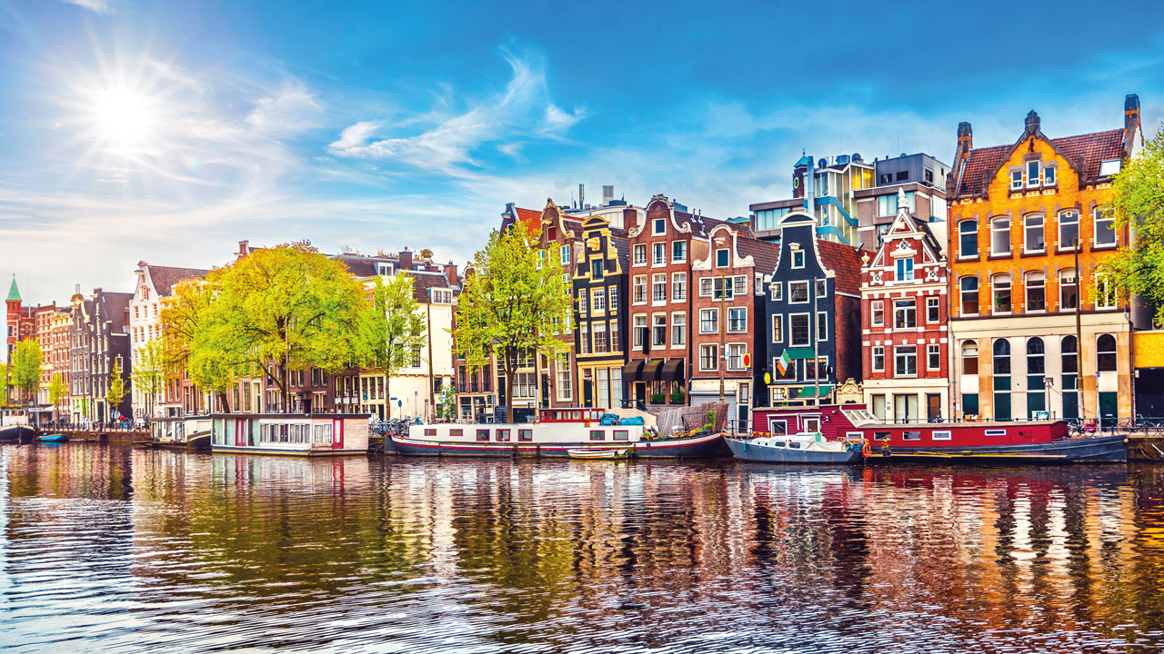 Häuser und Tulpen in Amsterdam