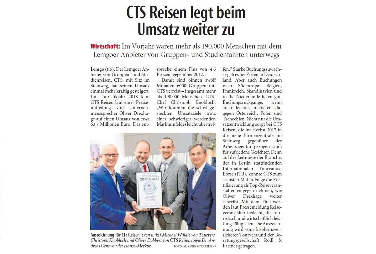 Artikel aus der LZ über das Wachstum von CTS