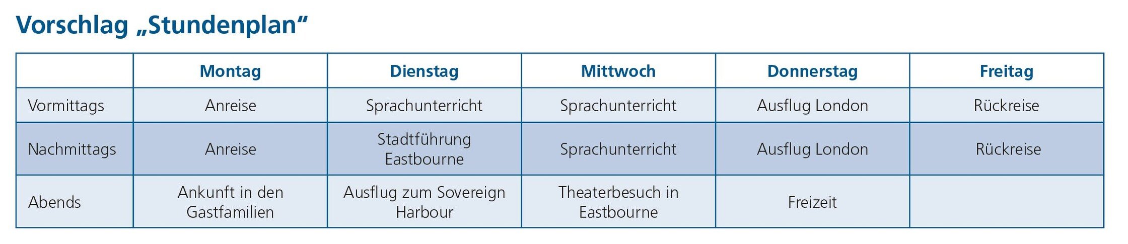 Stundenplan Eastbourne