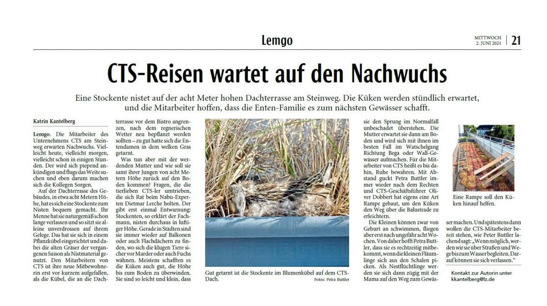 Zeitungsausschnitt zum Wachstum von CTS Reisen