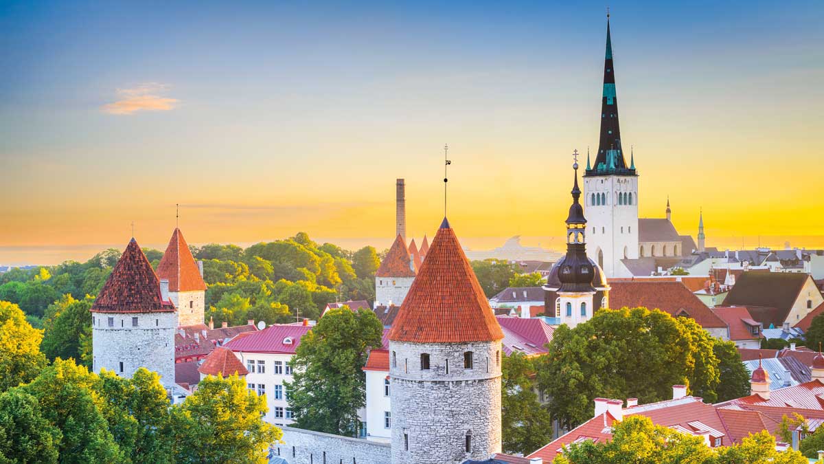 Tallinn Stadtansicht von oben bei Nacht